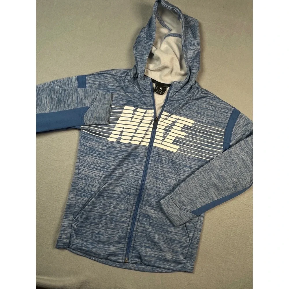 Nike Dri Fit Kids Hoodie Full Zip Blue‎ Heathered Athletic Performance Size M